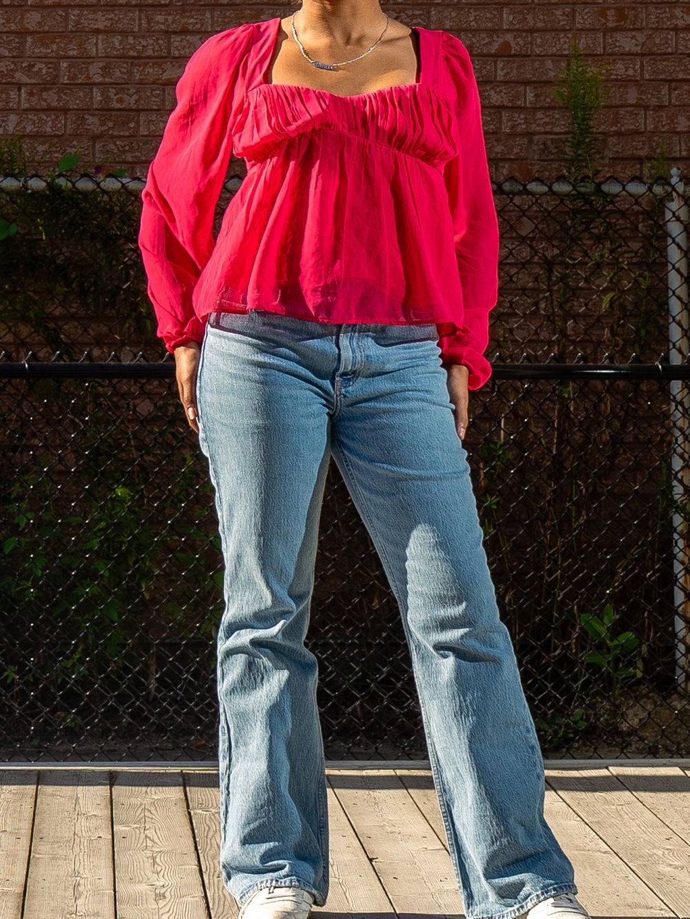 Abercrombie & Fitch Bright Pink Square-Neck Puff Sleeve Top